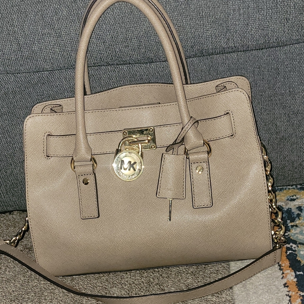 Michael Kors Beige Satchel with Gold Accents